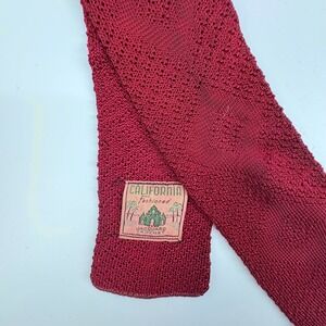 50's California Fashioned Jacquard Crochet Knit Neck Tie Scarf Burgundy Men